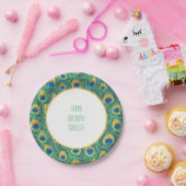 Exotic Peacock Feather Pattern Jewel groen Papieren Bordje (Feest)