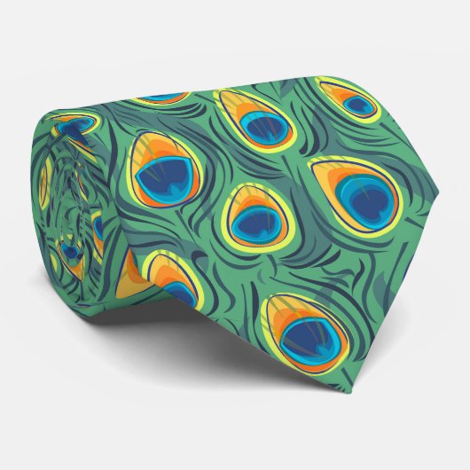 Exotic Peacock Feather Pattern Jewel groen Stropdas (Opgerold)