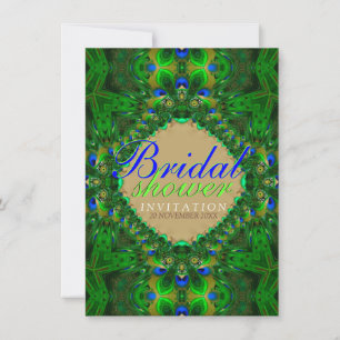 Exotic Peacock Green Blue Bridal Shower Invitation Kaart