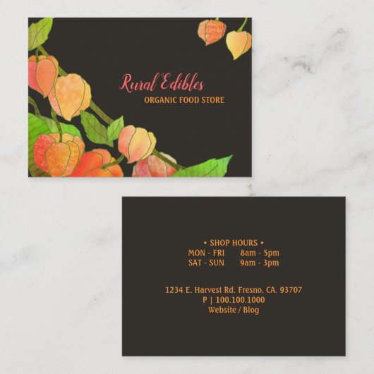 Exotic Physalis Organic Food Visitekaartje (Voorkant / Achterkant)