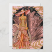 Exotic Pink Dress Gold Black Feather Verjaardag Kaart (Voorkant)
