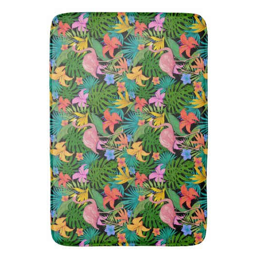 Exotic Pink Flamingo Tropical Flowers Foliage Badmat (Voorkant Verticaal)