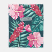 Exotic Pink Flowers Monogram Fleece Deken (Voorkant)