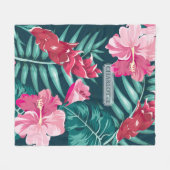 Exotic Pink Flowers Monogram Fleece Deken (Voorkant (Horizontaal))