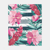 Exotic Pink Flowers Monogram gestript Fleece Deken (Voorkant)