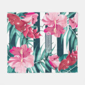 Exotic Pink Flowers Monogram gestript Fleece Deken (Voorkant (Horizontaal))
