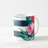 Exotic Pink Flowers Monogram gestript Koffiemok (Voorkant rechts)