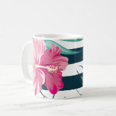 Exotic Pink Flowers Monogram gestript Koffiemok (Voorkant links)