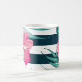 Exotic Pink Flowers Monogram gestript Koffiemok (Center)