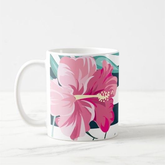 Exotic Pink Flowers Monogram gestript Koffiemok (Links)