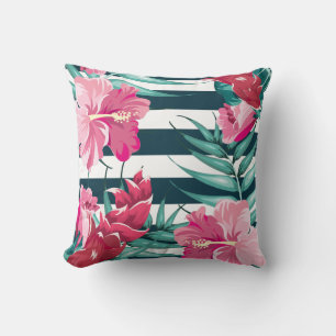 Exotic Pink Flowers Monogram gestript Kussen