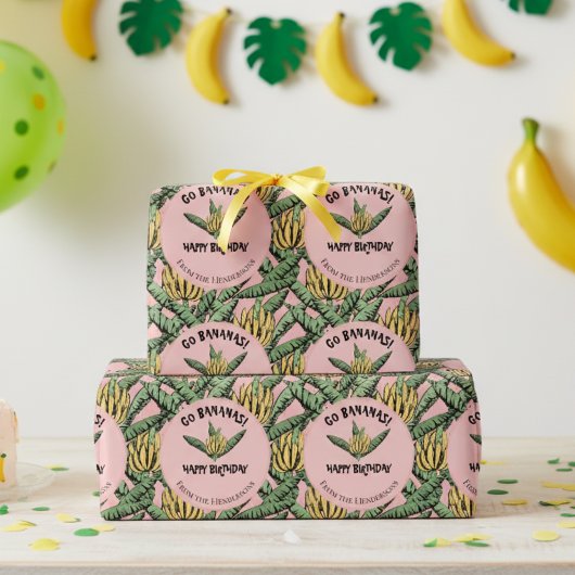 Exotic Pink Go Bananas Happy Birthday Oerwoud Cadeaupapier