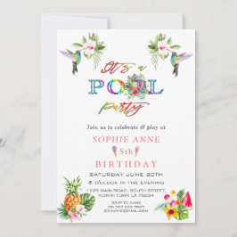 Exotic Pink Hibiscus Hummingbird 5th Birthday Kaart