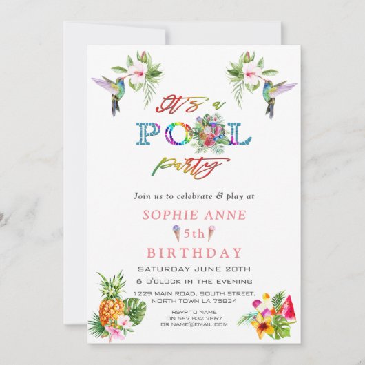 Exotic Pink Hibiscus Hummingbird 5th Birthday Kaart (Voorkant)