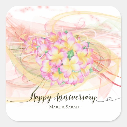 Exotic Plumeria Flower Abstract Art Calligraphy Vierkante Sticker (Voorkant)