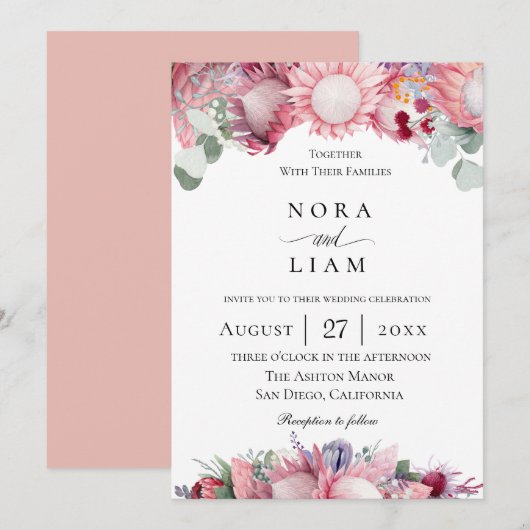 Exotic Protea Floral Wedding Kaart (Voorkant / Achterkant)