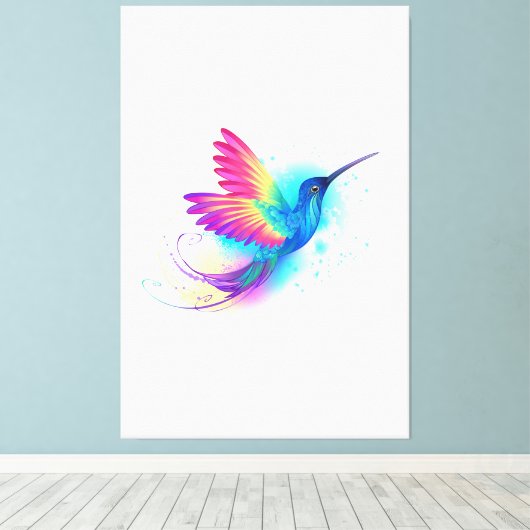 Exotic Rainbow Hummingbird Canvas Afdruk (Insitu (Houten vloer))