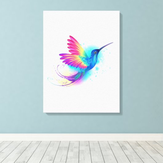 Exotic Rainbow Hummingbird Canvas Afdruk (Insitu (Houten vloer))