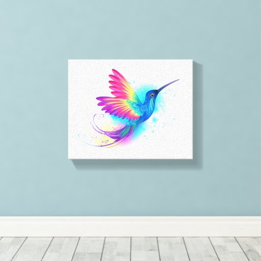 Exotic Rainbow Hummingbird Canvas Afdruk (Insitu (Houten vloer))