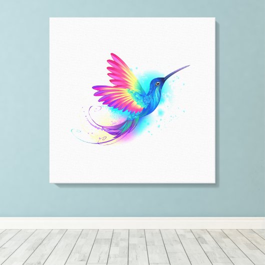 Exotic Rainbow Hummingbird Canvas Afdruk (Insitu (Houten vloer))