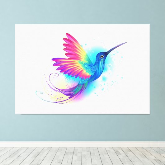 Exotic Rainbow Hummingbird Canvas Afdruk (Insitu (Houten vloer))