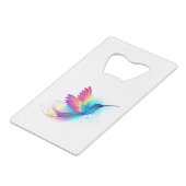 Exotic Rainbow Hummingbird Creditkaart Flessenopener (Voorkant Gekanteld)