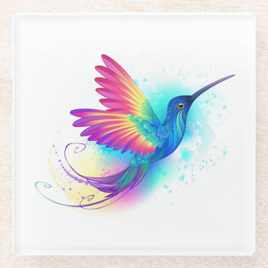 Exotic Rainbow Hummingbird Glazen Onderzetter (Voorkant)