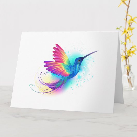 Exotic Rainbow Hummingbird Kaart (Gele Bloem)