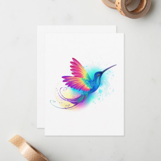 Exotic Rainbow Hummingbird Notitiekaartje (Voorkant / Achterkant in situ)
