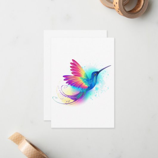 Exotic Rainbow Hummingbird Notitiekaartje (Voorkant / Achterkant in situ)
