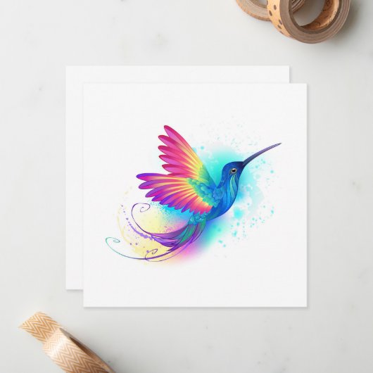 Exotic Rainbow Hummingbird Notitiekaartje (Voorkant / Achterkant in situ)