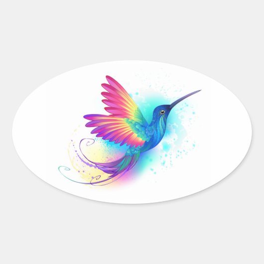 Exotic Rainbow Hummingbird Ovale Sticker (Voorkant)