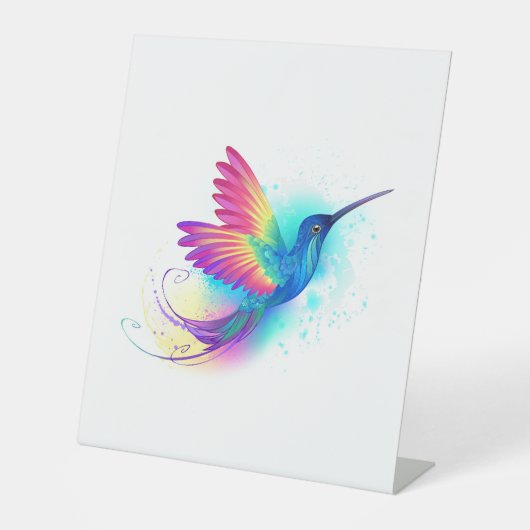Exotic Rainbow Hummingbird Reclamebord Met Voetstuk (Voorkant)