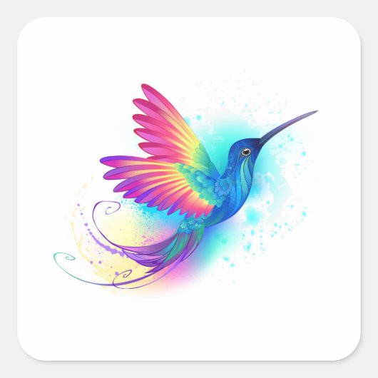 Exotic Rainbow Hummingbird Vierkante Sticker (Voorkant)