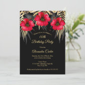 Exotic Red Black Gold Palms Floral Birthday Kaart (Staand voorkant)