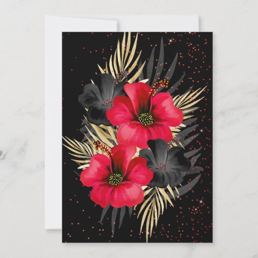 Exotic Red Black Gold Palms Floral Birthday Kaart (Achterkant)