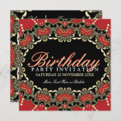 Exotic Red Gold Black Lace Verjaardagsfeestje Uitn Kaart (Voorkant / Achterkant)