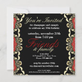 Exotic Red Gold Black Lace Verjaardagsfeestje Uitn Kaart (Achterkant)