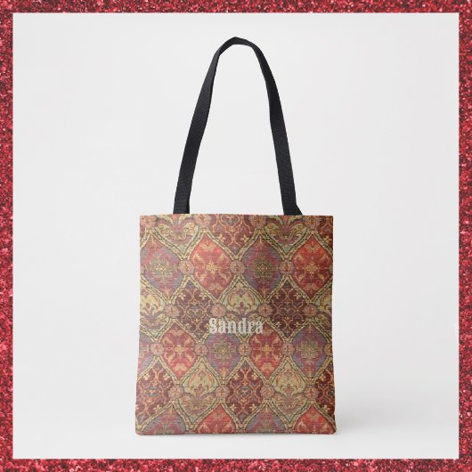 Exotic Red Gold en Plum Persian Rug Kijk Canvas ta Tote Bag