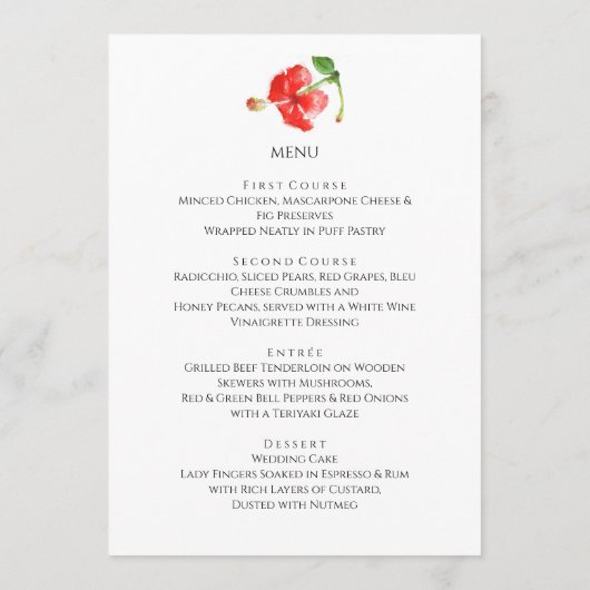 Exotic Red Hibiscus Flower Art Wedding Menu (Achterkant)