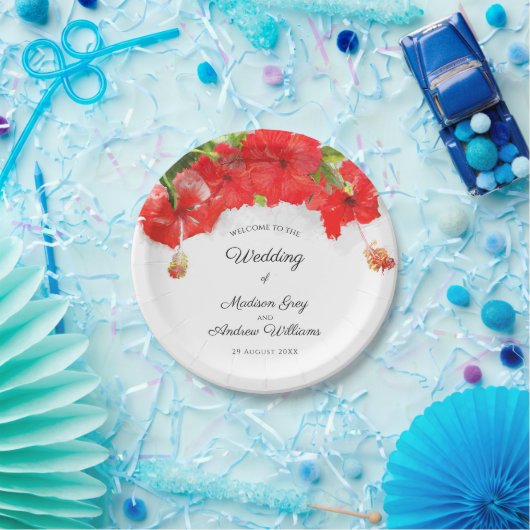 Exotic Red Hibiscus Flower Art Wedding Papieren Bordje (Feest)