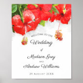 Exotic Red Hibiscus Flower Art Wedding Poster (Voorkant)