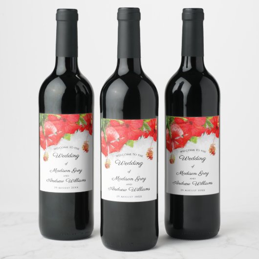 Exotic Red Hibiscus Flower Art Wedding Wijn Etiket (Flessen)