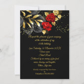 Exotic Red Rose Black Floral Gold Birthday Party Kaart (Achterkant)