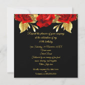 Exotic Red Rose Black Floral Golden Birthday Party Kaart (Achterkant)
