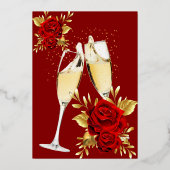 Exotic Red Rose Gold Floral Birthday Party Folie Uitnodiging (Achterkant)