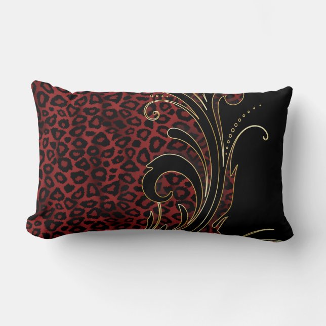 Exotic Rich Dark Red Leopard Animal Patroon Kussen (Voorkant)