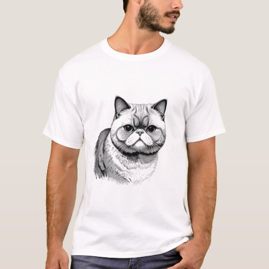 Exotic Shorthair Cat Sketch Men's T-Shirt (Voorkant)