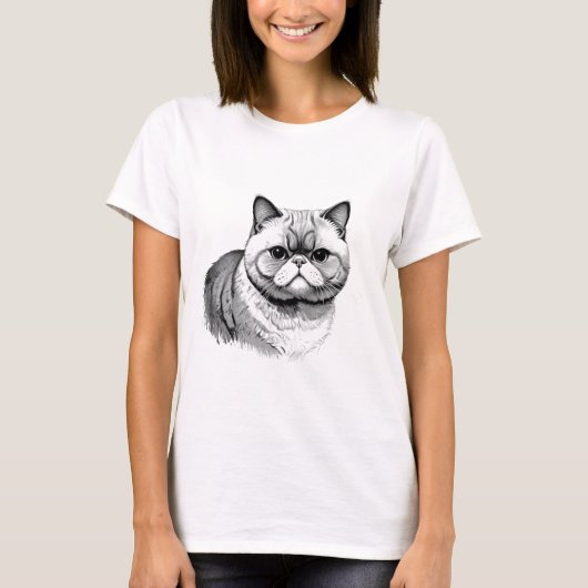 Exotic Shorthair Cat Sketch Women's Tee T-shirt (Voorkant)
