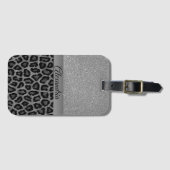 Exotic Silver Glitter Leopard Print Bagagelabel (Voorkant (horizontaal))